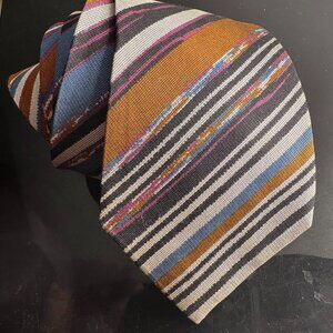 Missoni Mens Tie Silk Neckwear Brown Stripe Earth Toned Blue Gray